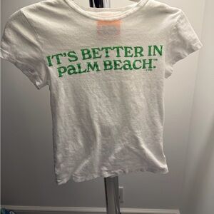 White Short Sleeve Tee with Green Print